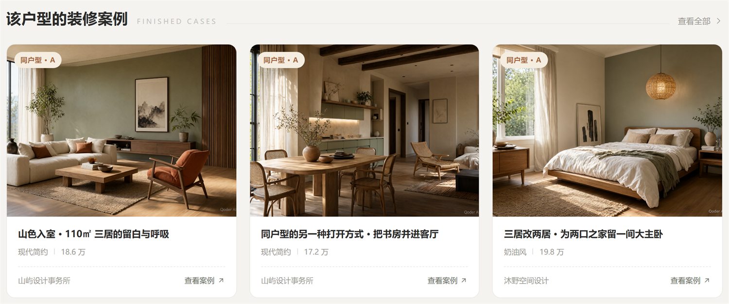 户型详情页中的同户型装修案例展示位